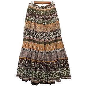 Vintage Bohemian Multi-Color Fall Maxi Broom Skirt